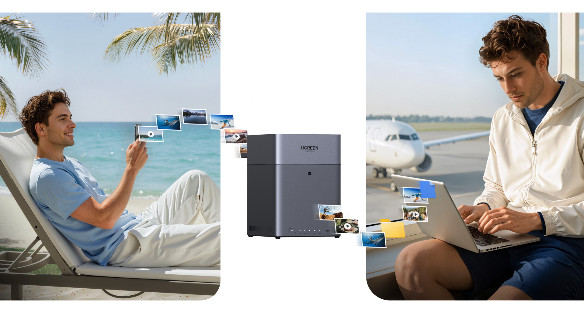 UGREEN NASync DH4300 Plus——Permet l'accès à distance et la synchronisation sécurisée des fichiers entre smartphones et ordinateurs portables