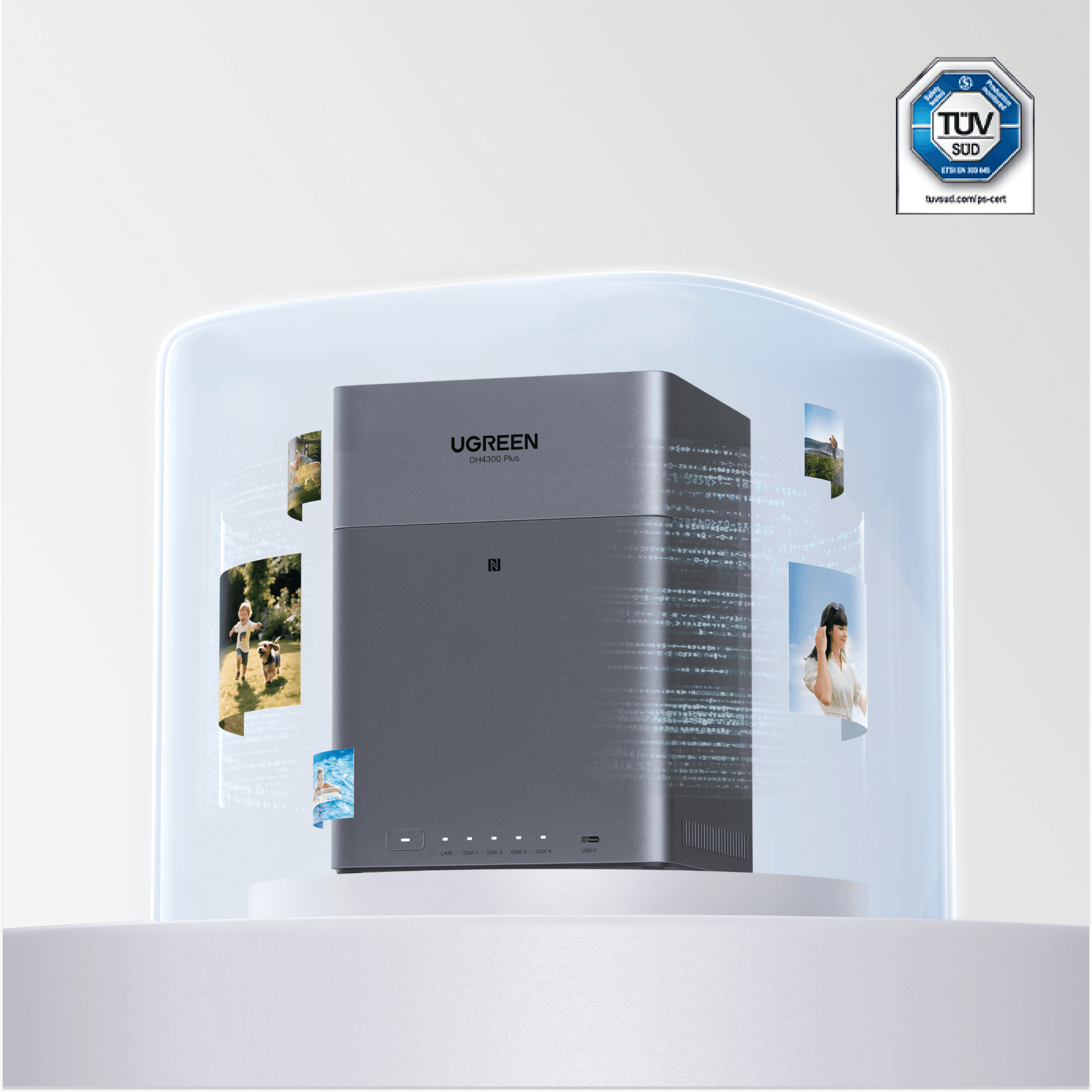 UGREEN NASync DH4300 Plus – système de stockage sécurisé certifié TÜV SÜD avec protection des données et sauvegarde privée