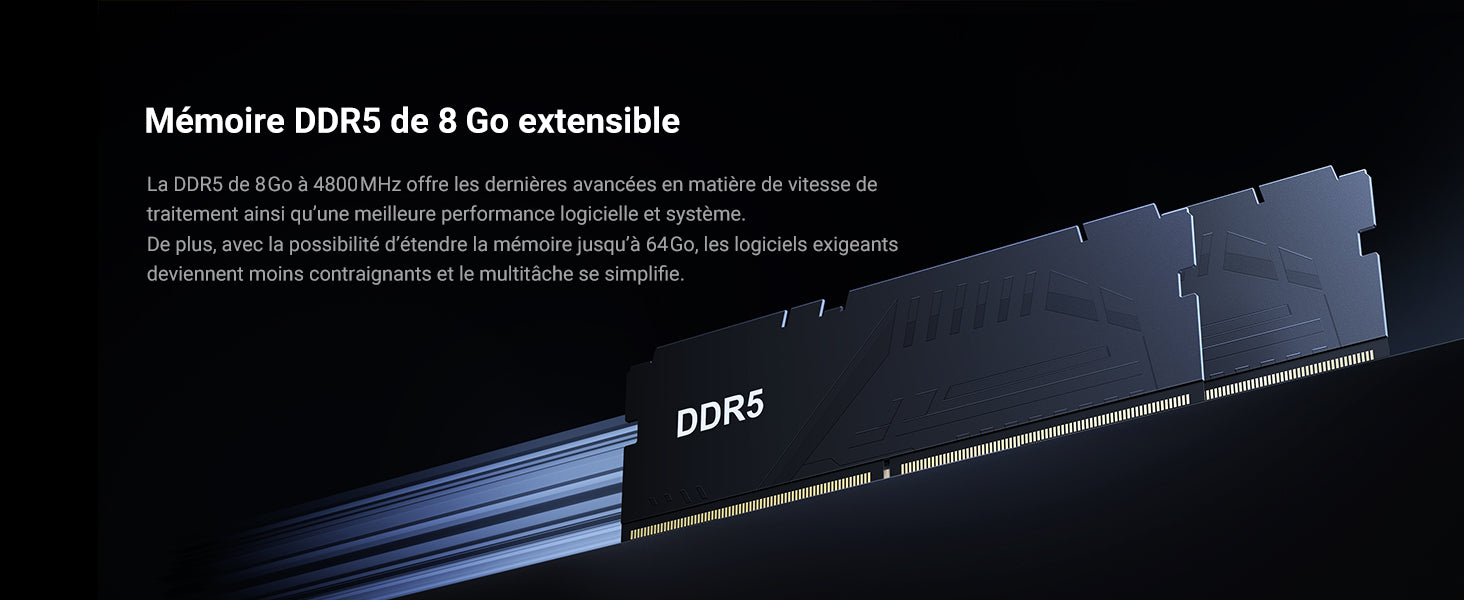 Mémoire DDR5 de 8 Go extensible jusqu’à 64 Go pour NAS UGREEN DXP6800 Pro, offrant des vitesses de traitement élevées et un multitâche fluide