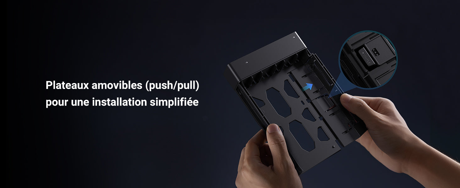 Plateau amovible push-pull du NAS UGREEN DXP6800 Pro pour une installation et un remplacement de disque simplifiés