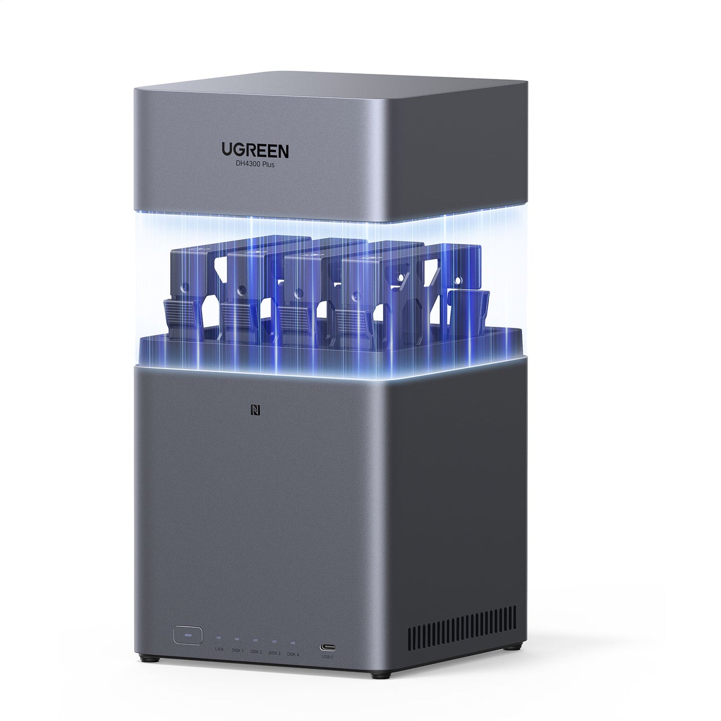 Serveur NAS UGREEN NASync DH4300 Plus, prenant en charge quatre baies pour le stockage HDD ou SSD.