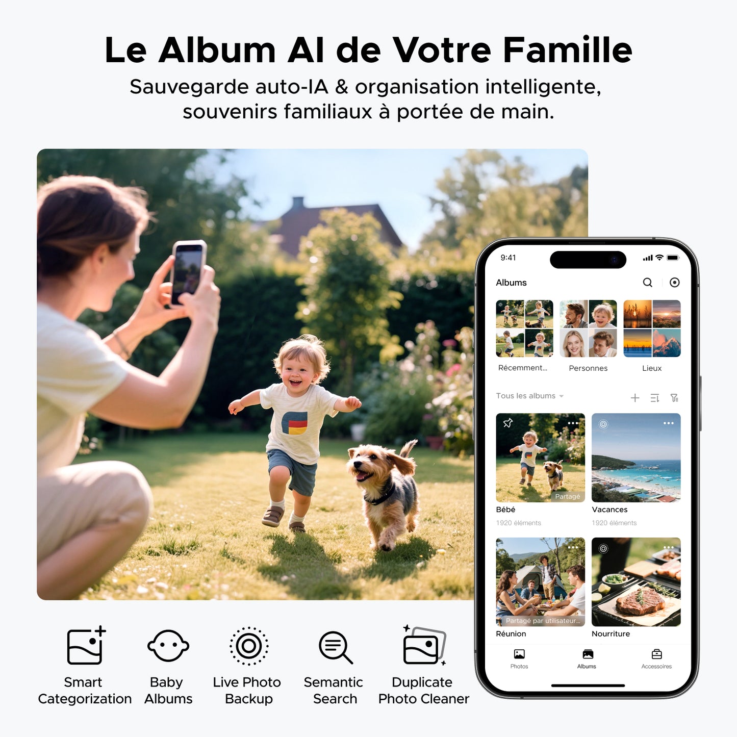 Fonction AI Album du NAS UGREEN NASync DH4300 Plus – sauvegarde automatique et organisation intelligente des photos familiales avec reconnaissance et tri IA