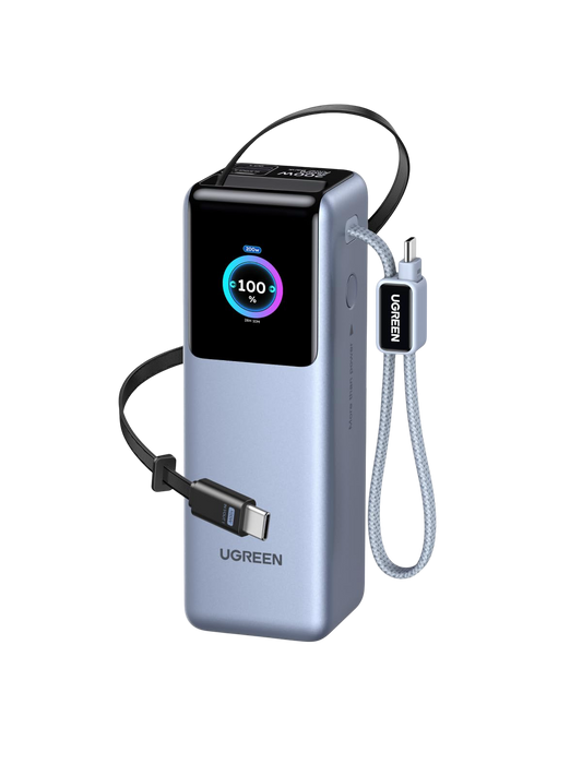 UGREEN Nexode Pro Batterie Externe 4-en-1 (25 000 mAh, 200 W, 2 Câbles USB-C Intégrés, Écran TFT)