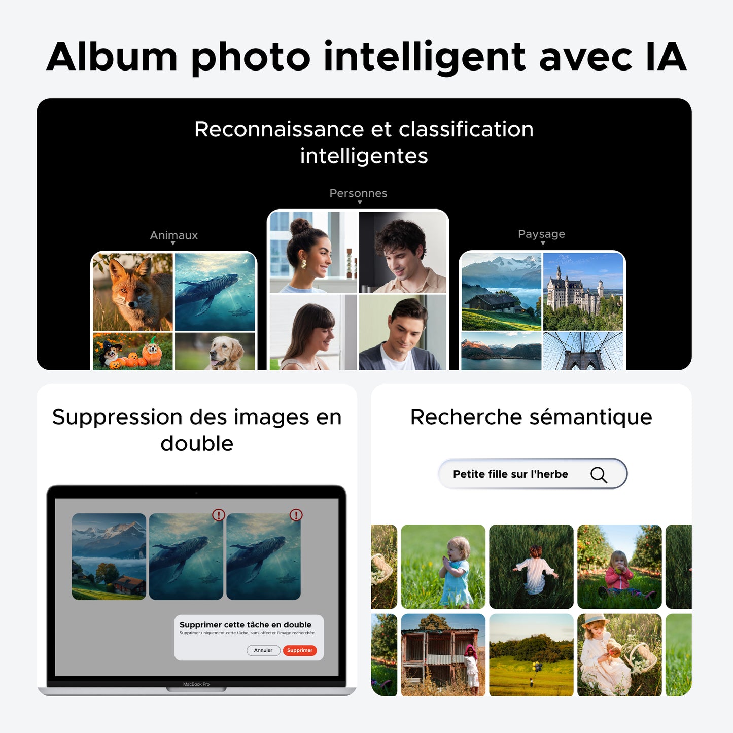 Album photo intelligent UGREEN avec IA pour la reconnaissance automatique, la suppression des doublons et la recherche sémantique des images
