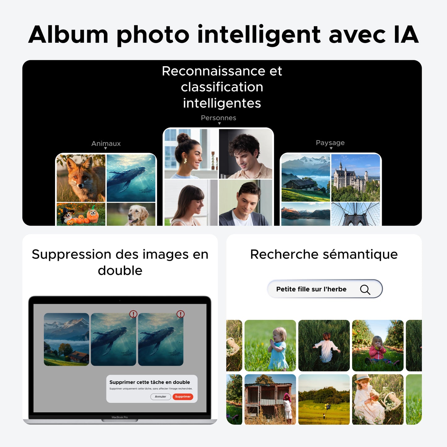 Album photo intelligent UGREEN avec IA pour la reconnaissance automatique, la suppression des doublons et la recherche sémantique des images