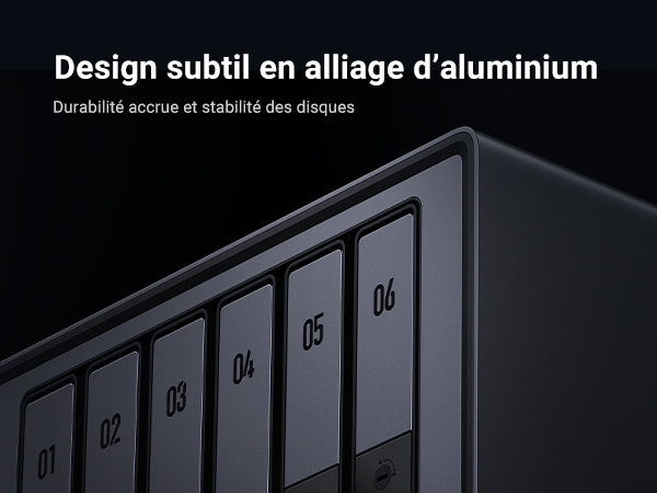 NAS UGREEN DXP6800 Pro au design en alliage d’aluminium, offrant durabilité accrue et stabilité des disques