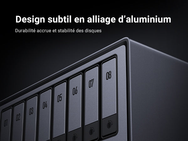 NAS UGREEN DXP8800 Plus au design en alliage d’aluminium, offrant durabilité accrue et stabilité des disques