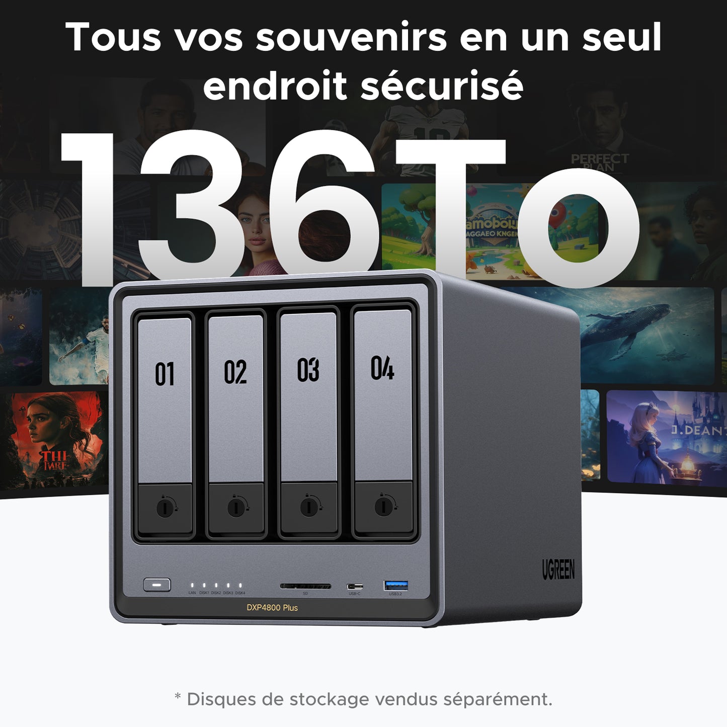 NAS UGREEN à 4 baies avec capacité de stockage jusqu’à 136 To pour sécuriser et centraliser tous vos souvenirs numériques